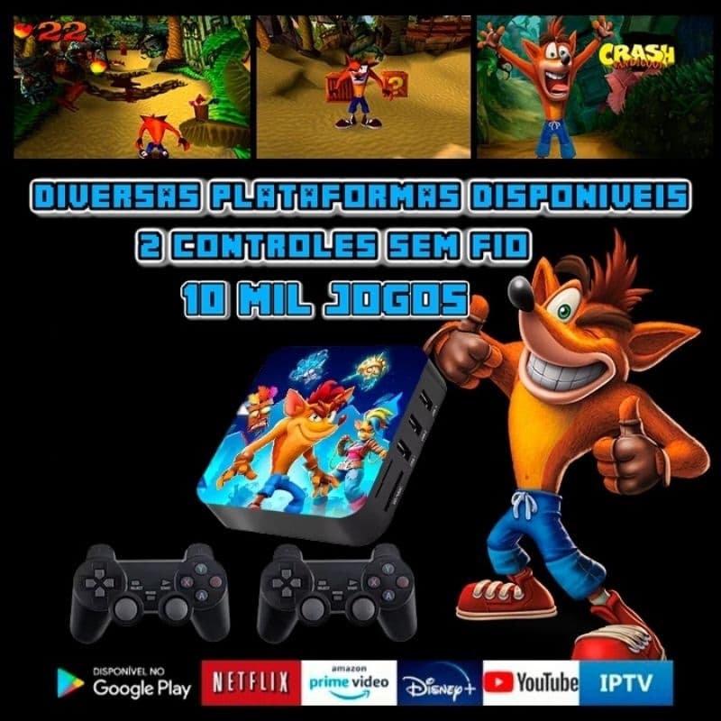 Retro Game Box com Jogos Video Game Retro 10 Mil Jogos + 2 Controles Sem Fio
