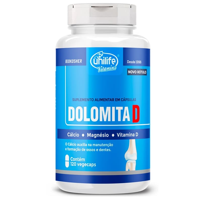 MAGNÉSIO VITAMINA D CÁLCIO 120 CAPS VITAMINA D3 DOLOMITA D UNILIFE VITAMINAS