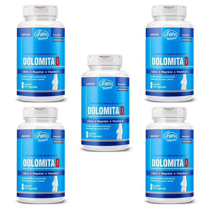 MAGNÉSIO VITAMINA D CÁLCIO 120 CAPS VITAMINA D3 DOLOMITA D UNILIFE VITAMINAS KIT 5
