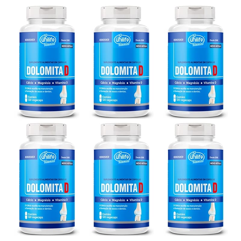 MAGNÉSIO VITAMINA D CÁLCIO 120 CAPS VITAMINA D3 DOLOMITA D UNILIFE VITAMINAS KIT 6