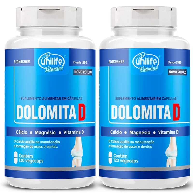 MAGNÉSIO VITAMINA D CÁLCIO 120 CAPS VITAMINA D3 DOLOMITA D UNILIFE VITAMINAS KIT 2