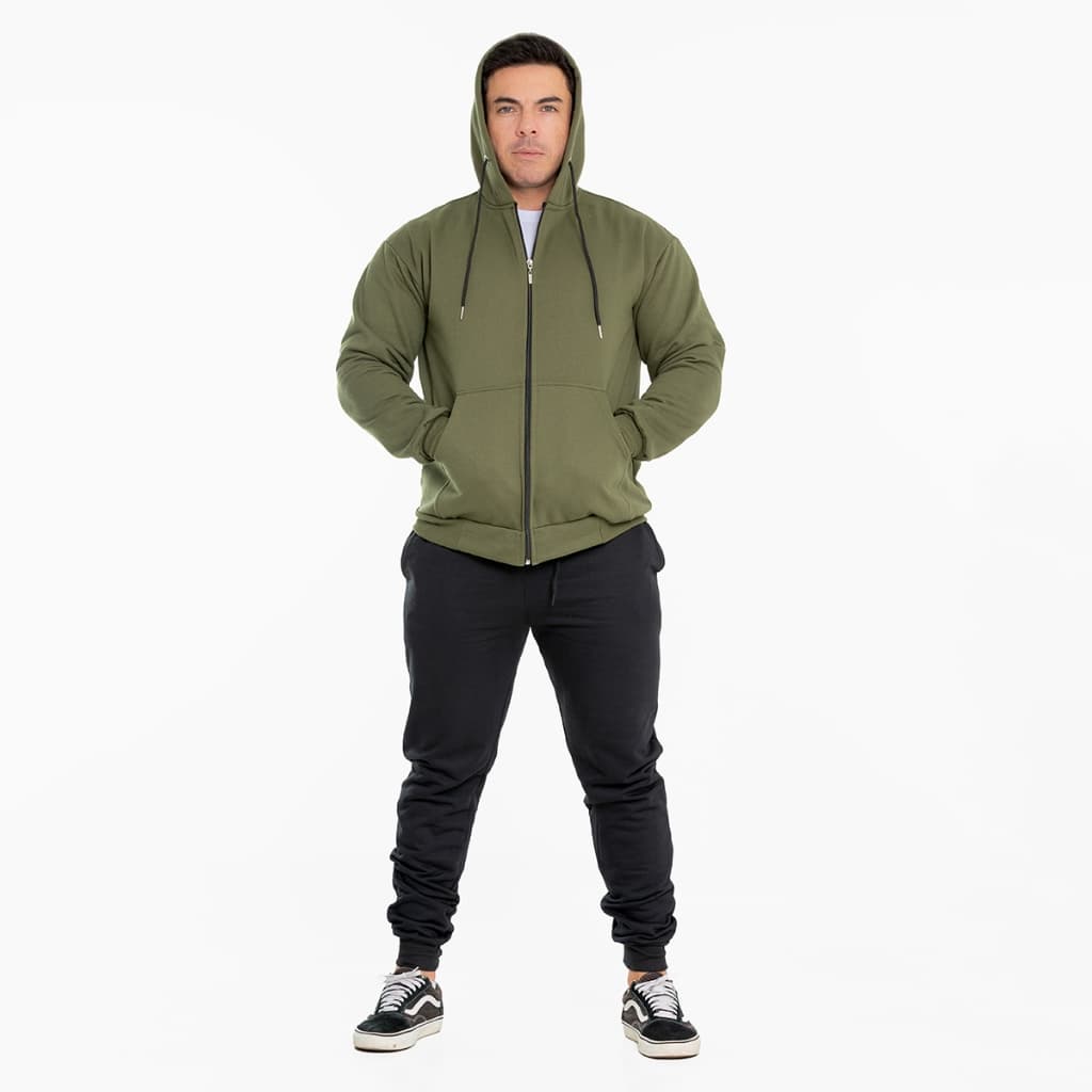 Conjunto Moletom masculina Calça + Casaco Peluciado Com punho zíper Capuz Blusa de Frio Inverno