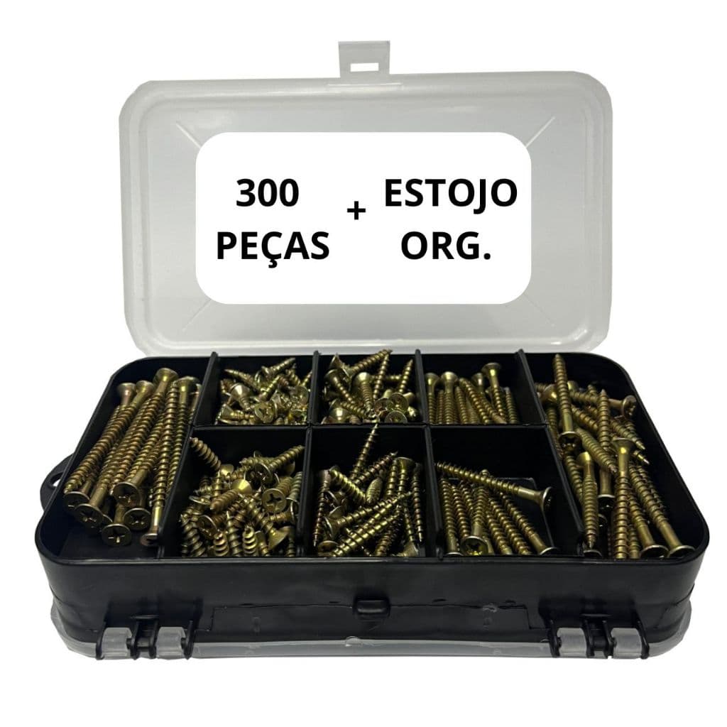 Kit Parafusos Chipboard Philips + Buchas + Estojo Organizador (300 peças)