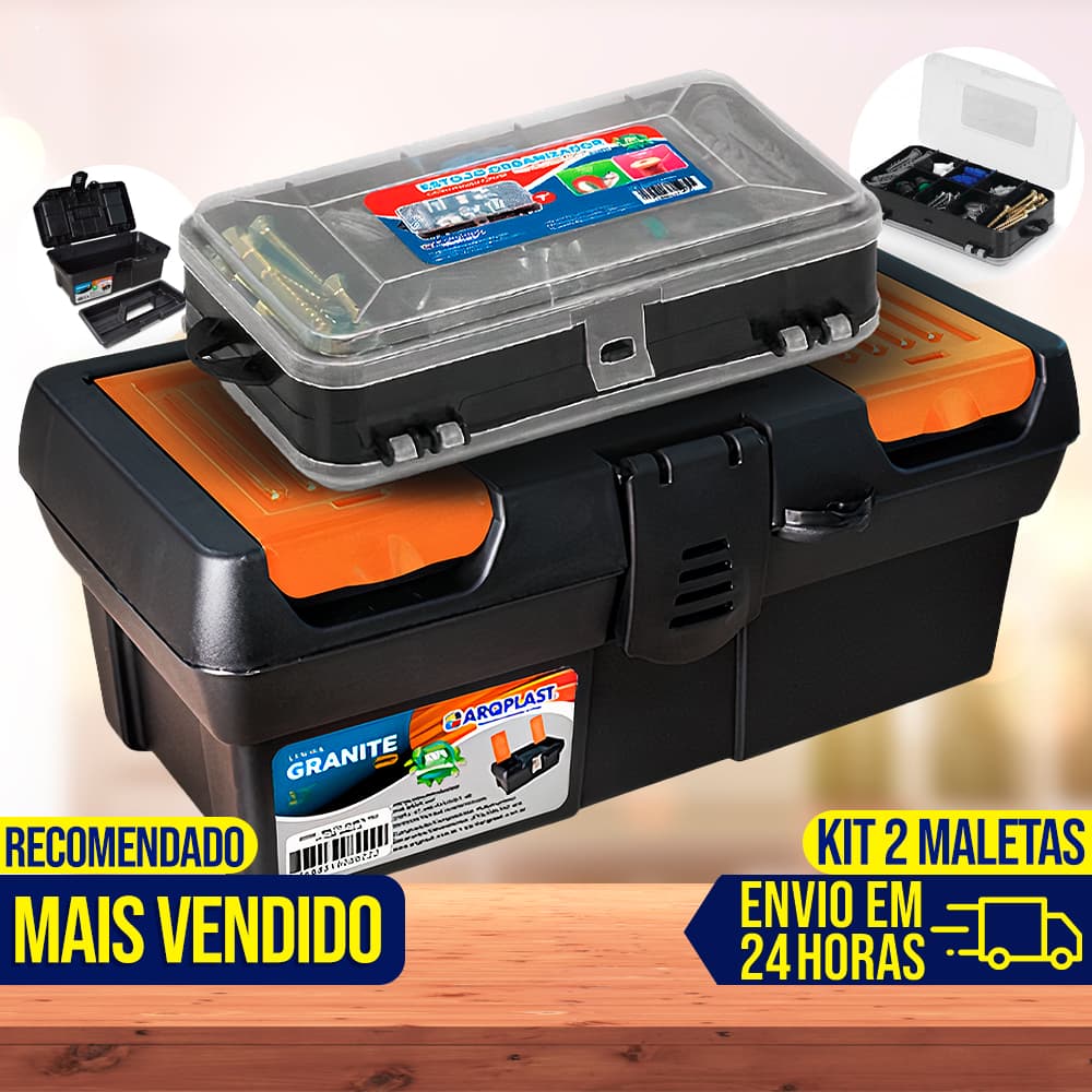 Kit 2 Maletas Caixa de Ferramentas Grande Reforçada Multiuso Organizador Resistente Cabe Makita