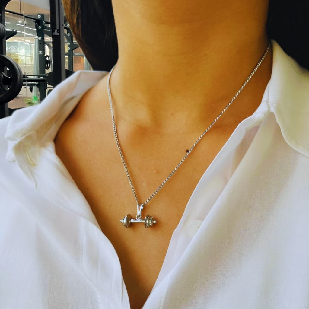 Colar Corrente Feminino Halter Halteres Academia Aço Inoxidável Ref.: 0724-07.03