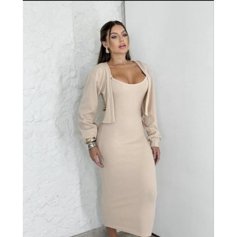 Conjunto Vestido MIDI com Casaco Feminino