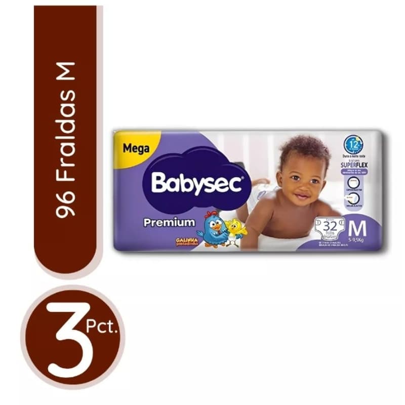KIT Fralda Babysec Premium Pintadinha Mega 102 unidades M +1 SABONETE HUGGIES +1 LENCO UMEDECIDO