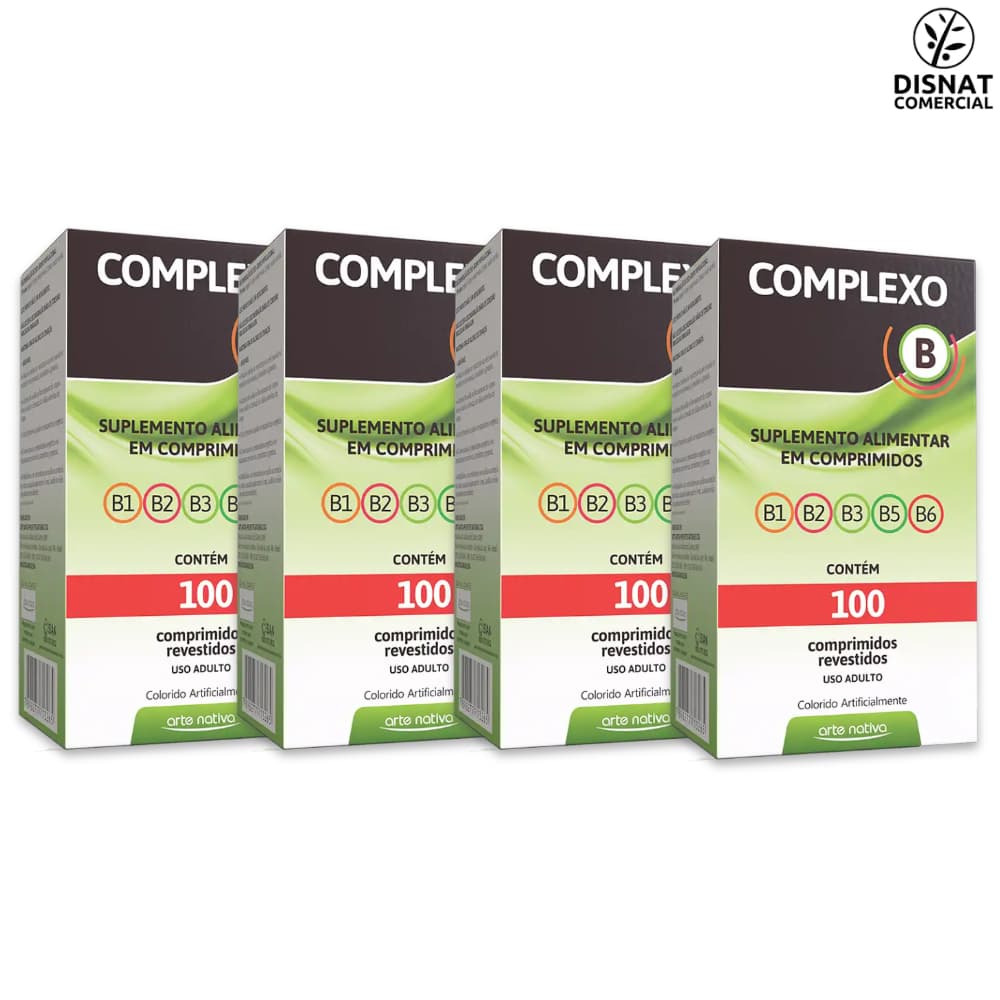 Kit 4x Suplemento Polivitamínico Complexo B 100 Comprimidos Vitaminas B1, B2, B3, B5, B6 Arte Nativa