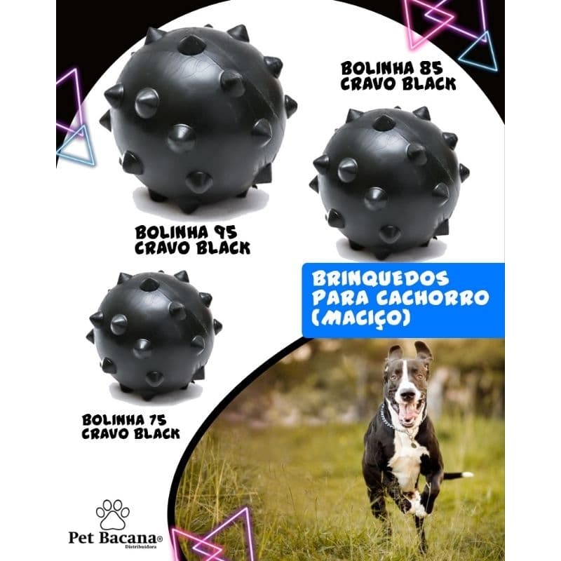 Brinquedo para cachorro Bola Maciça Cravo Black 75 mm, 85mm, 95mm