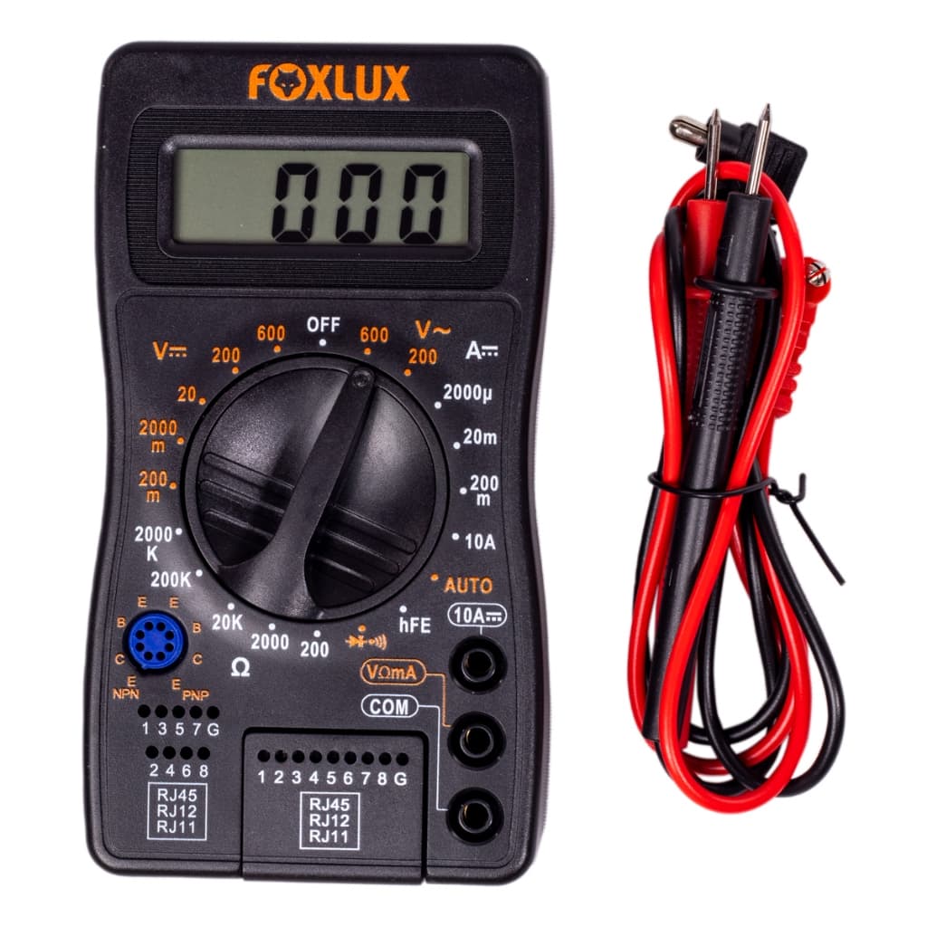 Multímetro Digital Foxlux com Testador de Cabos RJ11 e RJ45