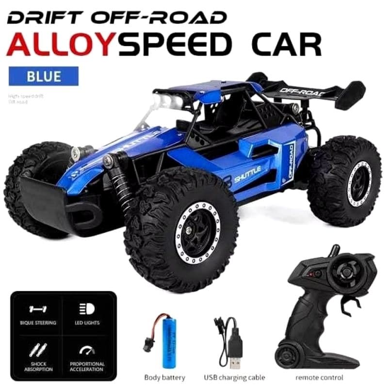 Carrinho controle remoto, off road, acabamento metal, recarregável Ja no Brasil sem impostos