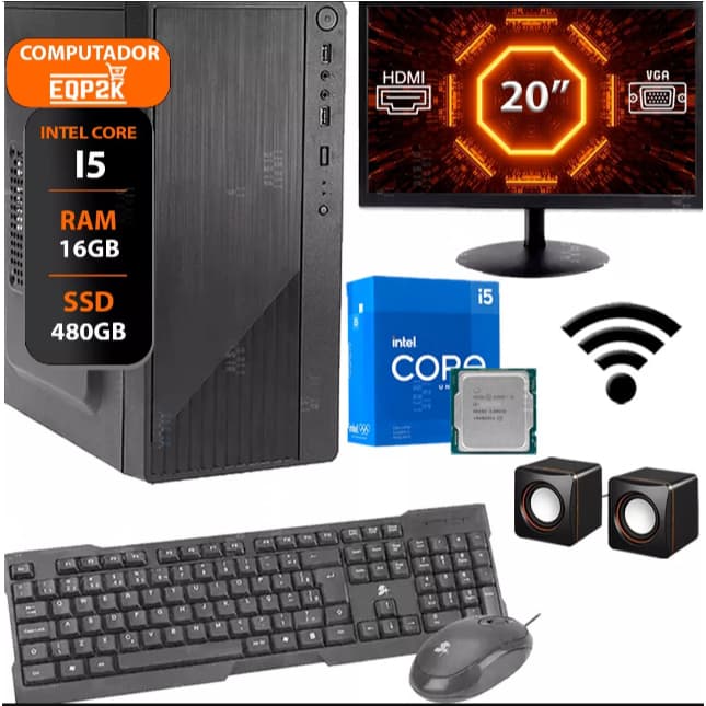 Computador Intel I5 3° Geração Ssd 480gb 16gb Ram Monitor 20 Fonte 500w