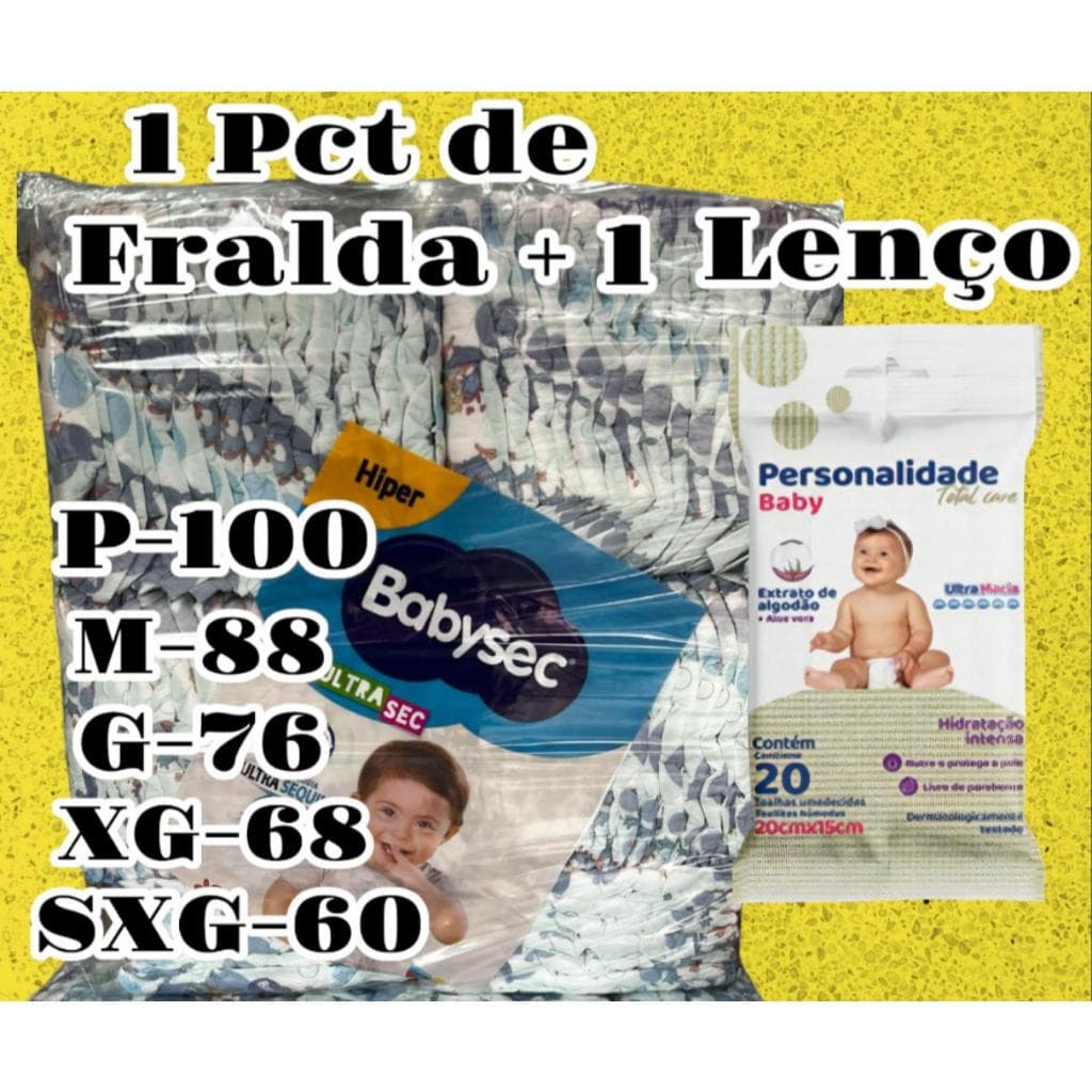Fralda Infantil Babysec Pacotão Econômico ORIGINAL REVENDA BARATO  NOTURNA COM GARANTIA MAIS 1 LENÇO