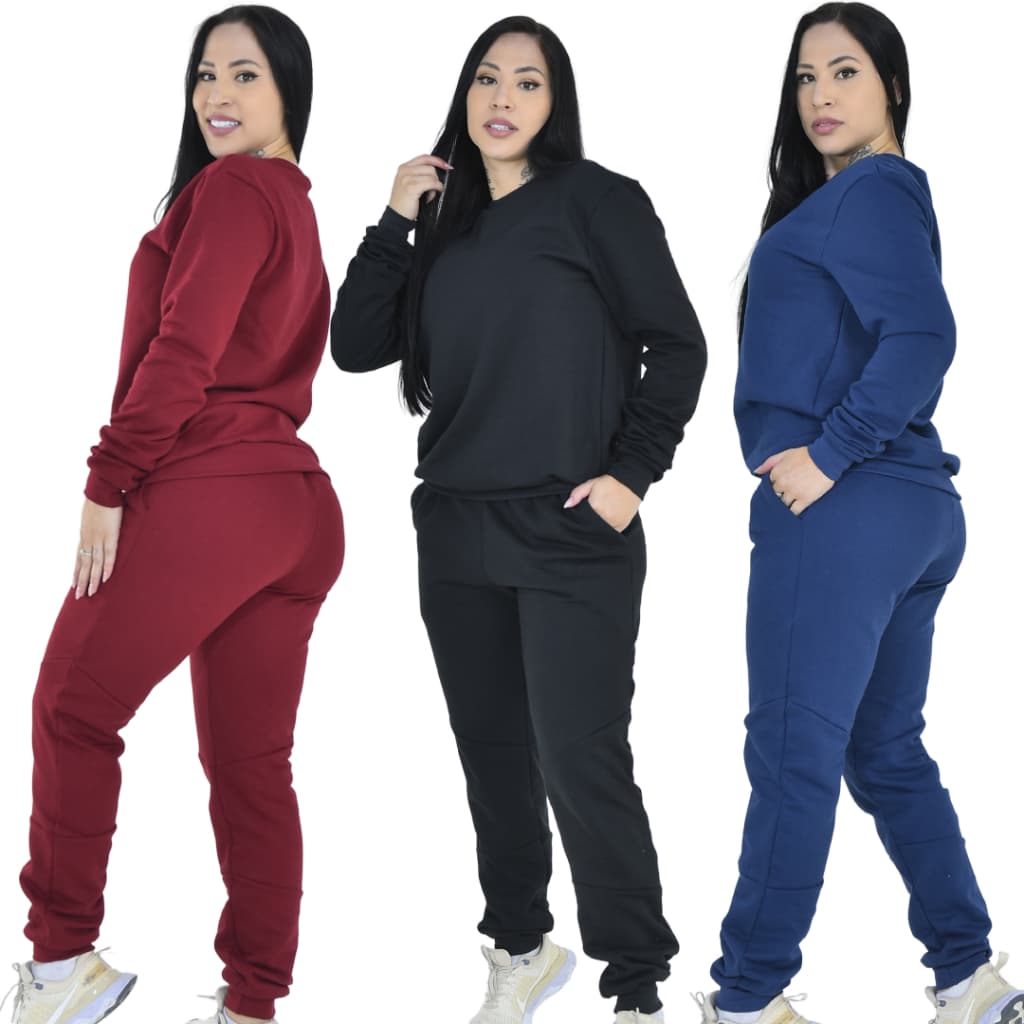 Conjunto Moletom Feminino Blusa e Calça de Frio Kit Casaco Agasalho Flanelado