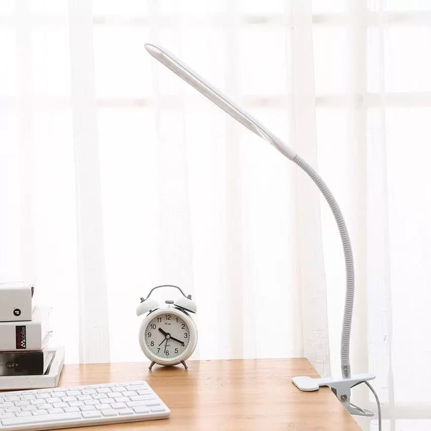 Luminária De Mesa Abajur Led Garra Presilha Bivolt Decoração Flexível Tubo 23 Leds Com Clipe Prendedor Garra