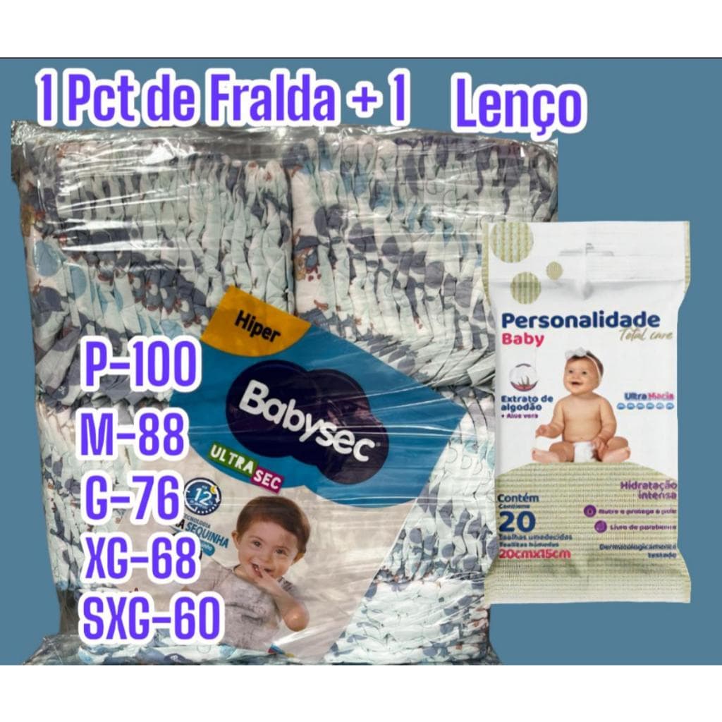 FRALDA INFANTIL BABY SEC ORIGINAL PACOTÃO ECONÔMICO REVENDA BARATO P M G Xg XXG NOTURNA COM GARANTIA MAIS 1 LENÇO