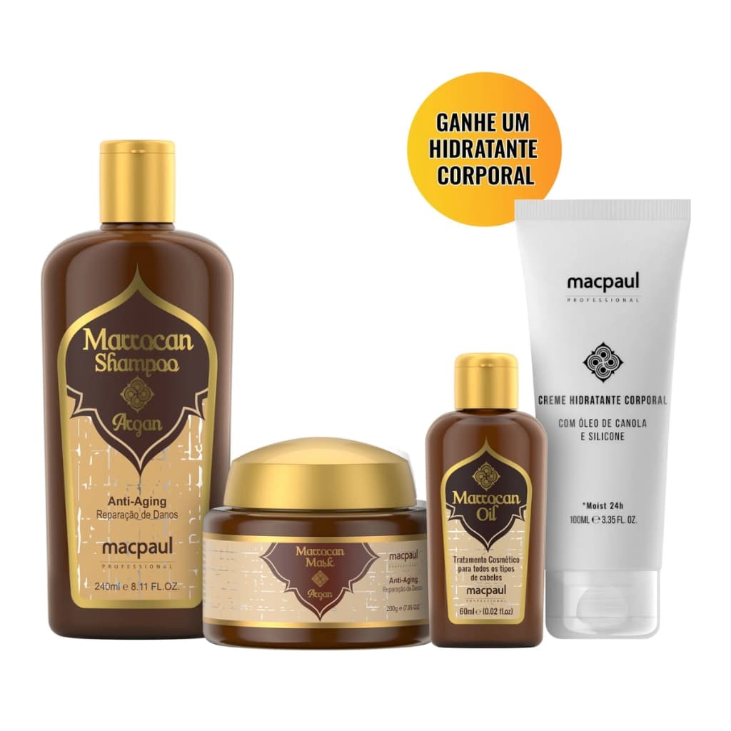 Macpaul Marrocan Shampoo + Mascara + Oleo de Argan + Creme Hidratante