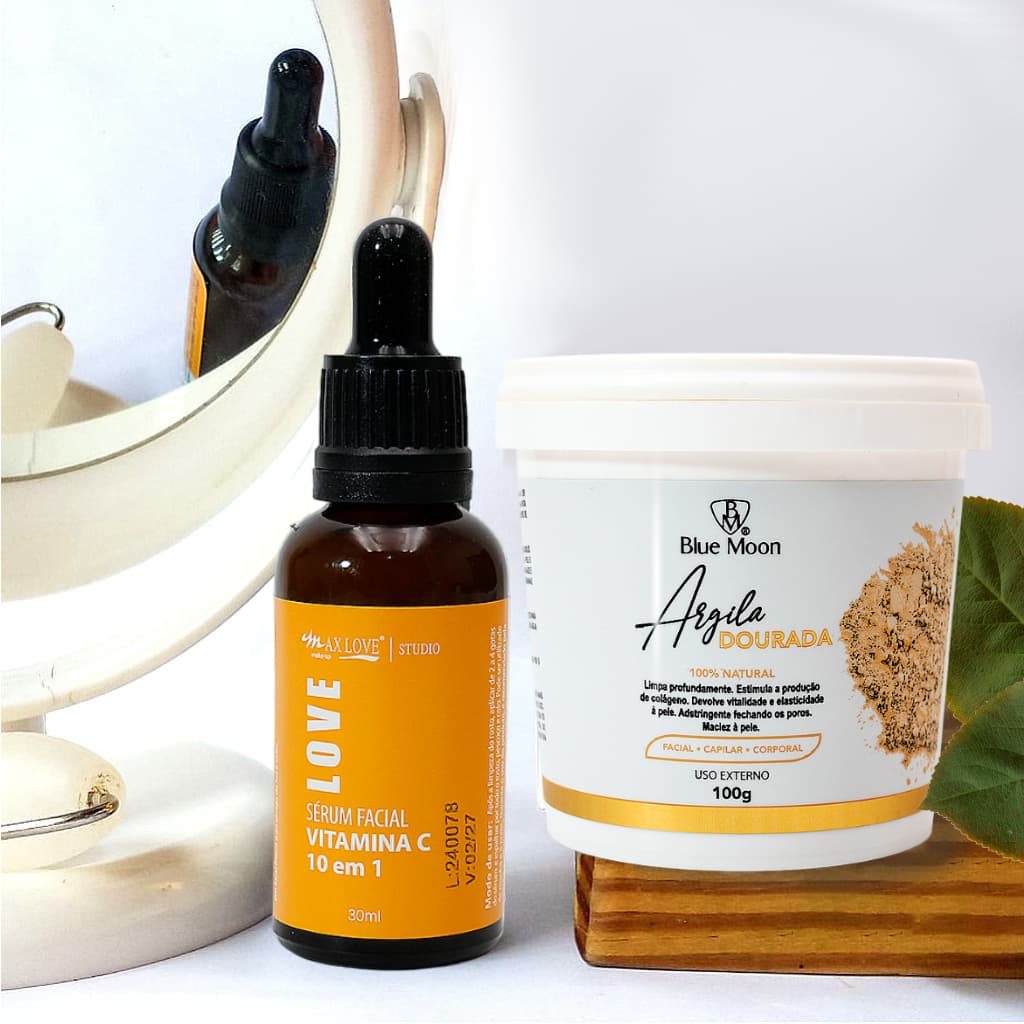 Argila Dourada, Sérum Facial Vitamina C 10 em 1,  colágeno, hidratante, rejuvenescedor, antioxidante
