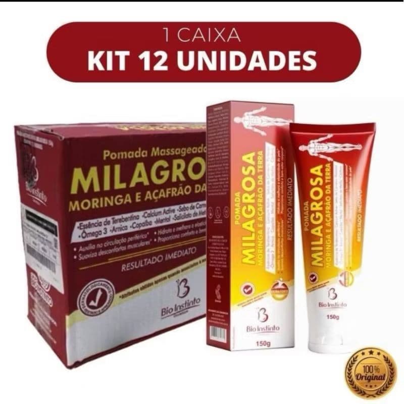 Caixa 12 Pomadas Milagrosa Massageadora com Açafrão Bio Instinto - 150g Dores Musculares