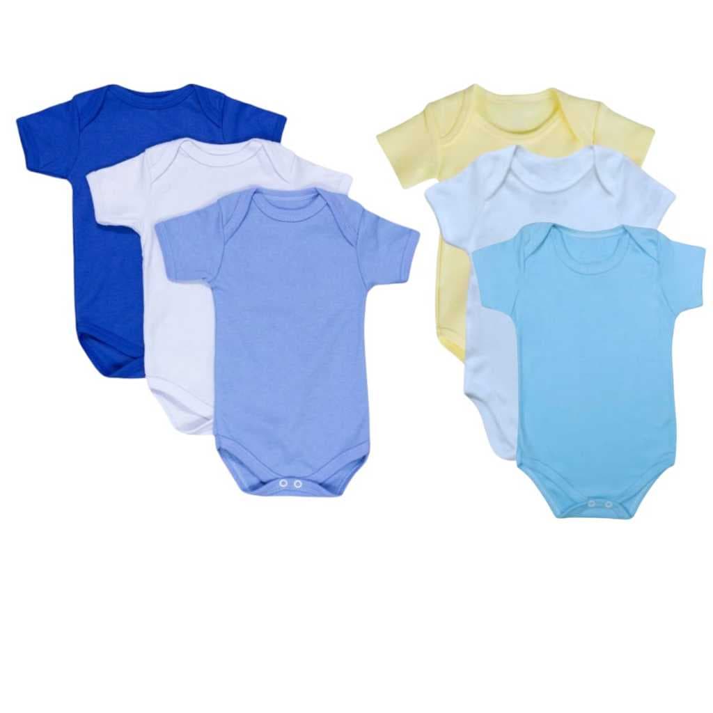 Kit 6 Peças - Body Liso Manga Curta Malha Algodão Roupa de Bebê Menino Menina Enxoval