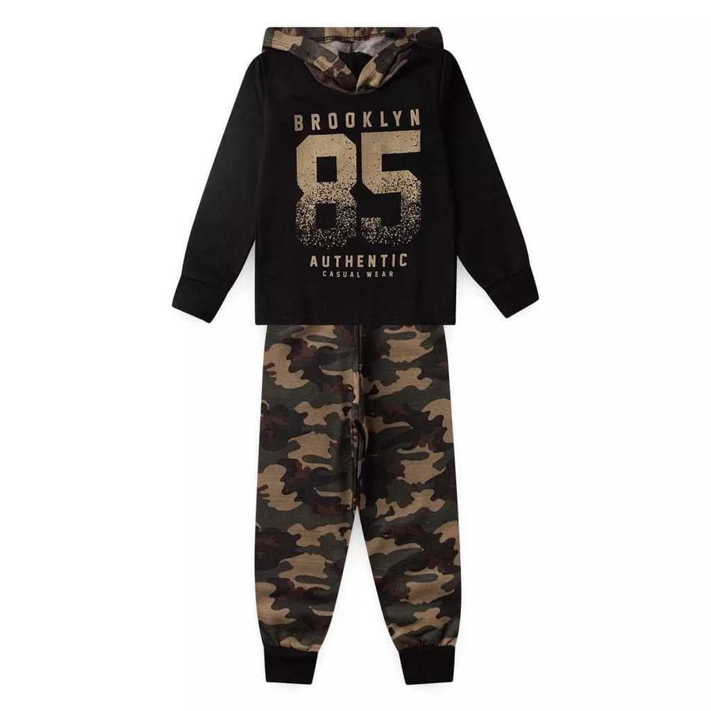 Conjuntos moletom flanelado menino capuz frio escola masculino conjunto infantil camuflado Tamanho 1 2 3 4 6 8