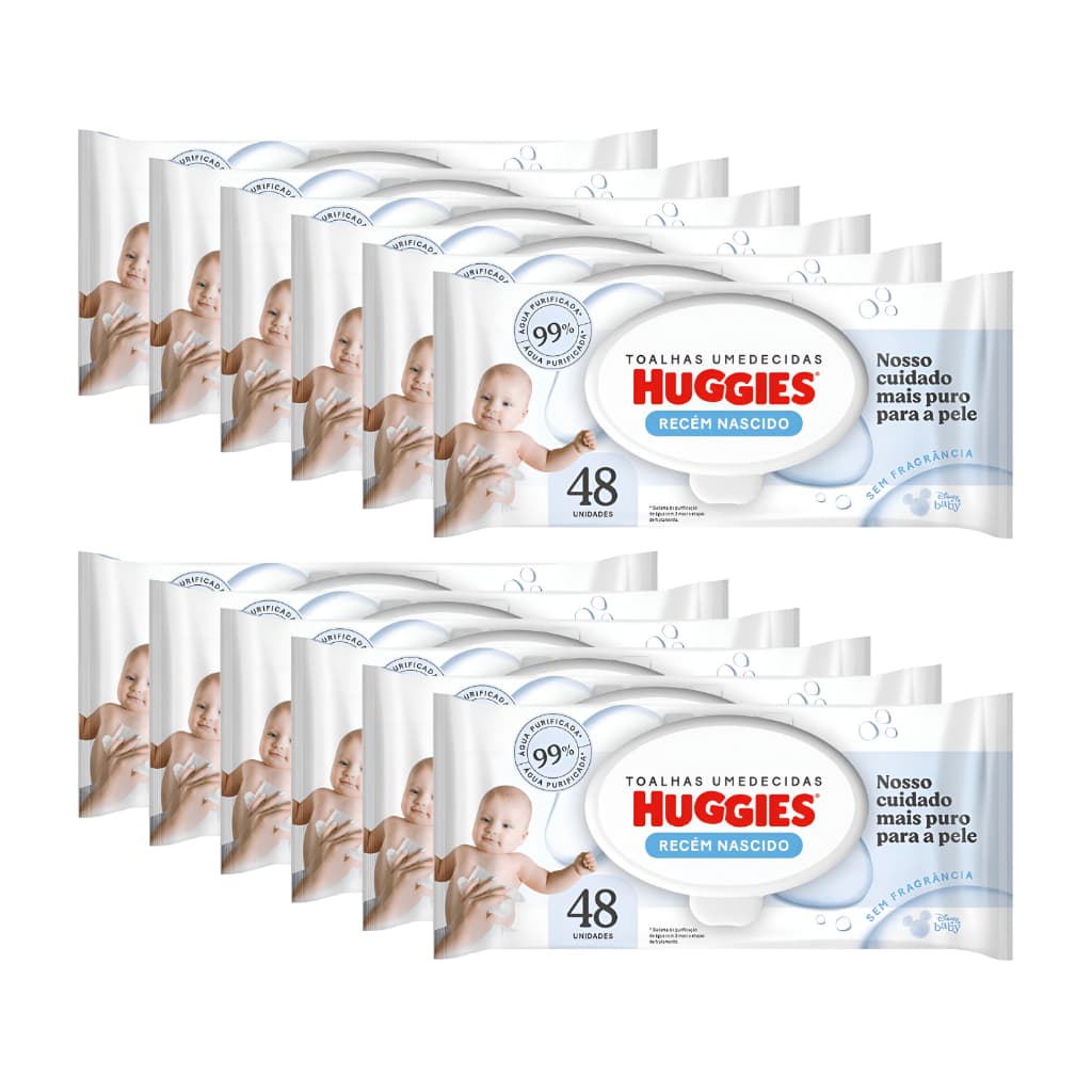 Kit 12 Lenço Umedecido Huggies Recém-Nascido Pacote 48un