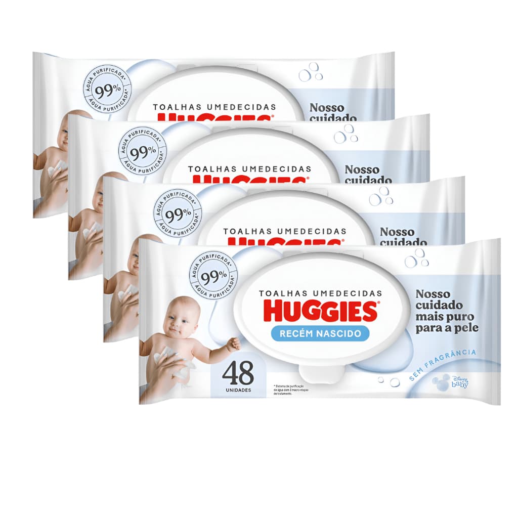 Kit 4 Lenço Umedecido Huggies Recém-Nascido Pacote 48un
