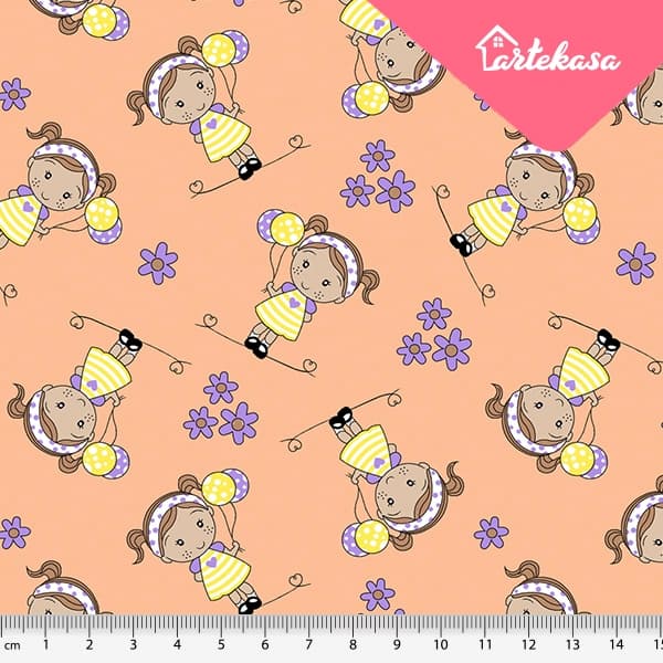 Tecido Tricoline Menina e Balão 100% algodão 25cm x 1.50m - Patchwork / Decoupage