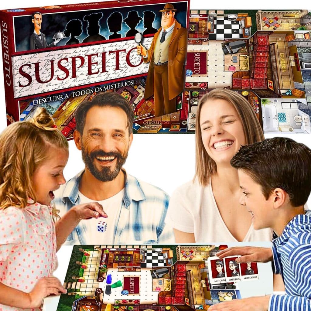 Jogo Suspeito Descubra Todos Os Mistérios Jogos De Tabuleiro Investigação Suspense brinquedo infantil presente menino menina criança 7 anos brinquedos infantis com selo inmetro Pais e Filhos para jogar em familia amigos
