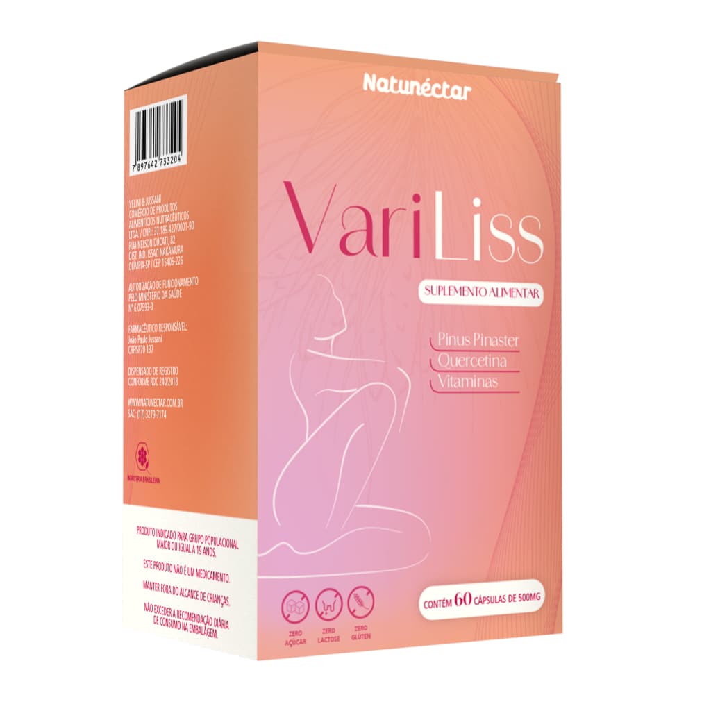 Suplemento VariLiss Pinus Pinaster Quercetina Vitaminas 500mg 60 Cápsulas