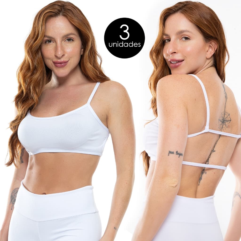 Kit 3 Top Fitness Gringa Costa Nua Modelo Da Gringa Blogueirinha Alças Finas 124