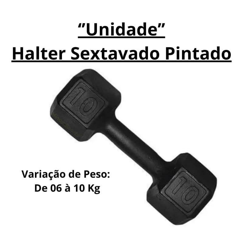 Halter Sextavado Pintado 6 a 10 Kg - Treino em casa Musculação Peso Academia Fortalecimento Muscular