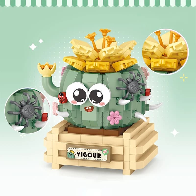 MINI BONSAI BLOCO DE MONTAR -JARDIM DE CACTOS BOLA - NANO BLOCOS - SIMILAR - LEGO