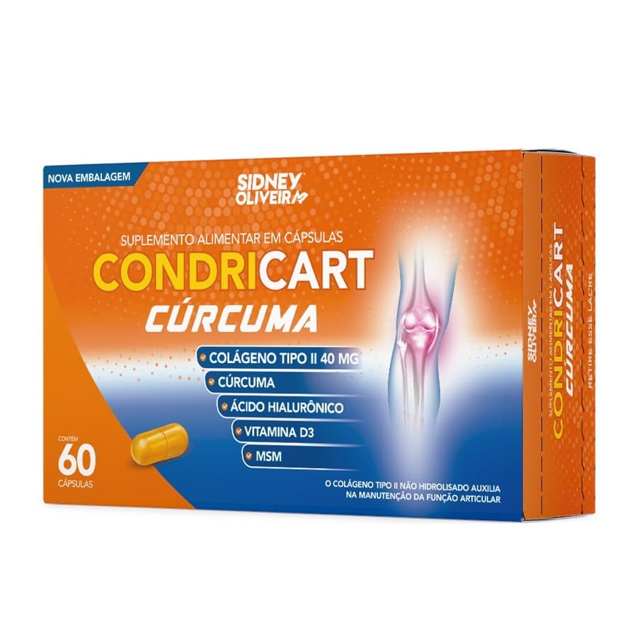 COLÁGENO TIPO II + CURCUMA + ÁCIDO HIALURÔNICO + VITAMINA D3 + MSM CONDRICART CÚRCUMA 60 CÁPSULAS SIDNEY OLIVEIRA