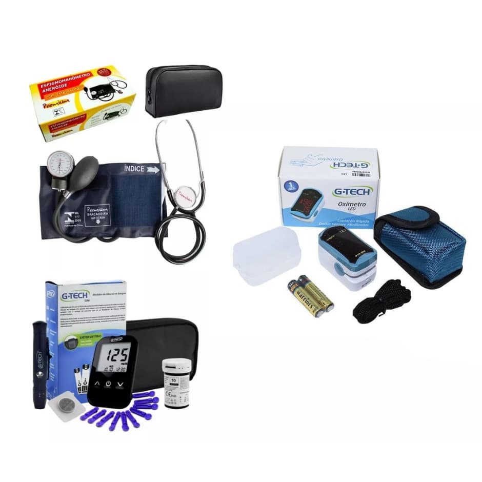Kit Aparelho De Pressão Arterial Manual - Medidor de Glicose  E Oxímetro G-tech
