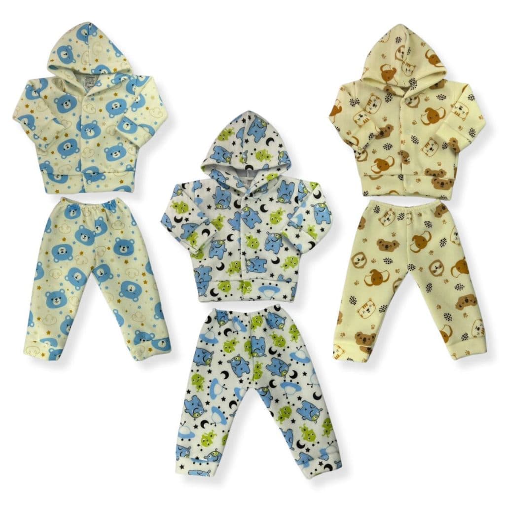 Kit 6 Peças Roupa de Bebe Soft Estampado Infantil Blusa + Calça 3 conjuntos Menino e Menina