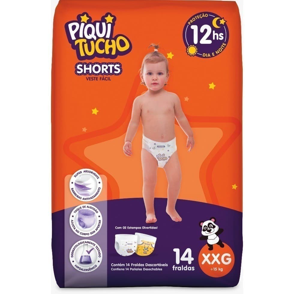 Fralda Descartável Piquitucho Shorts 4 Tamanhos FeelClean Cremer Piquitucho Suave Calça