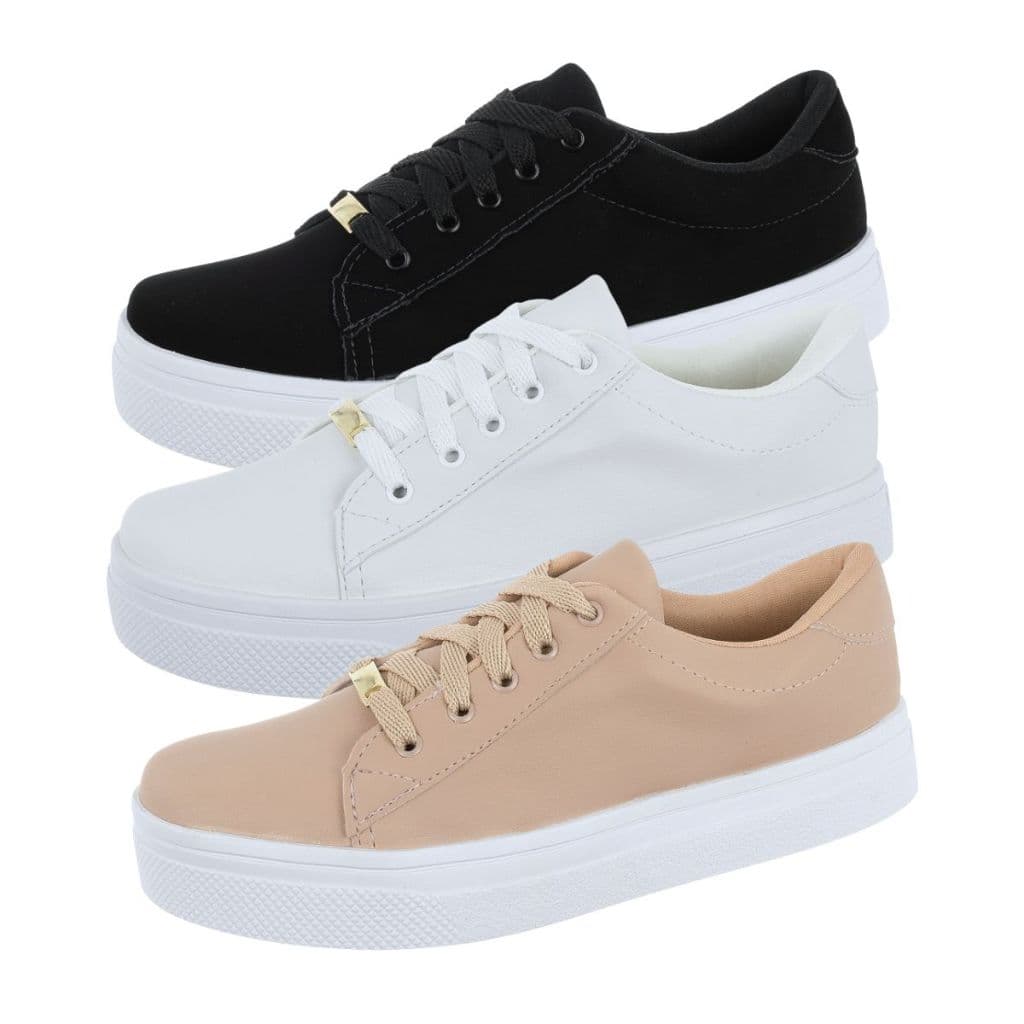 Kit 3 Tênis Feminino Casual Confortável Original Moda Blogueira Leve Dia Clássico Sapato Feminino