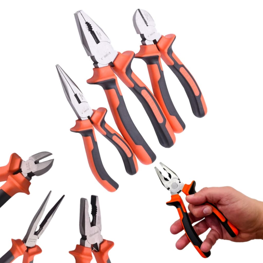Kit Alicates 3 Peças Profissional Corte Bico E Universal Alta Resistência Ideal Para Uso Geral