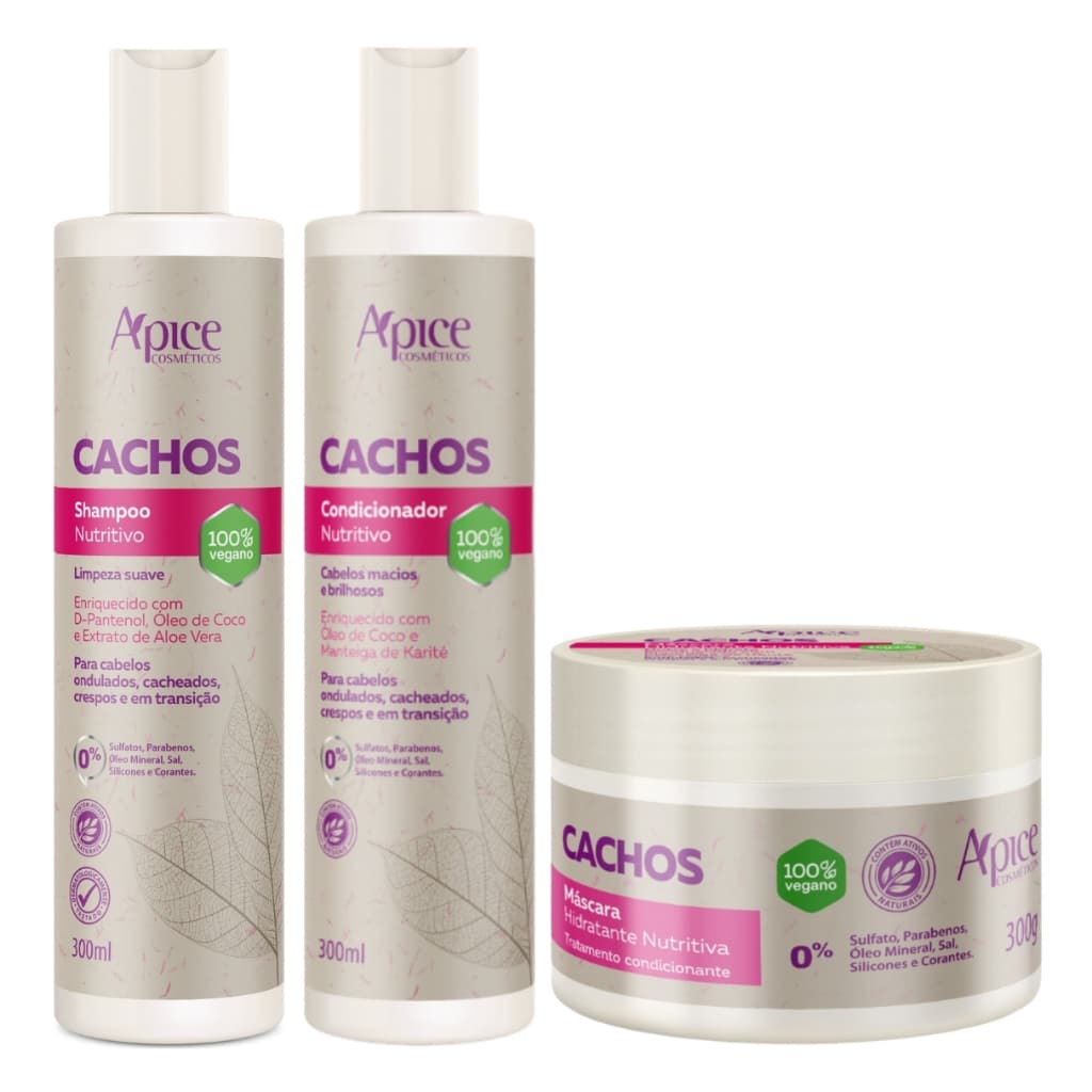 Kit Apice Cachos Shampoo + Condicionador + Mascara Hidratante Capilar Apse 300ml