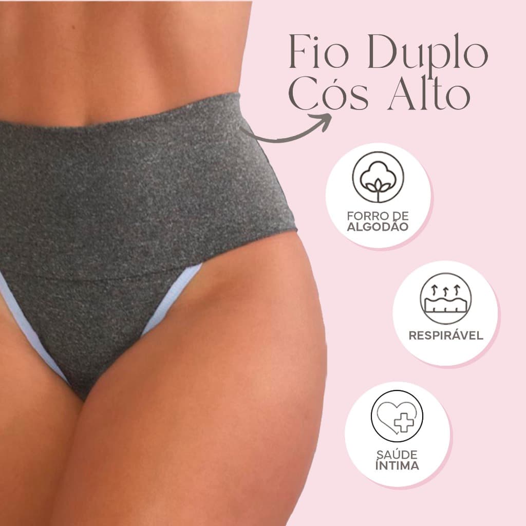 Kit 3 Calcinhas Fitness Cós Alto Compressão Abdominal Segura Barriga - VIÉRE