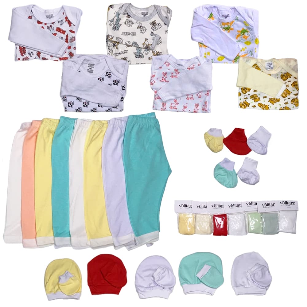 Super Kit 36 Peças Body Enxoval de Bebê Manga Longa Estampado