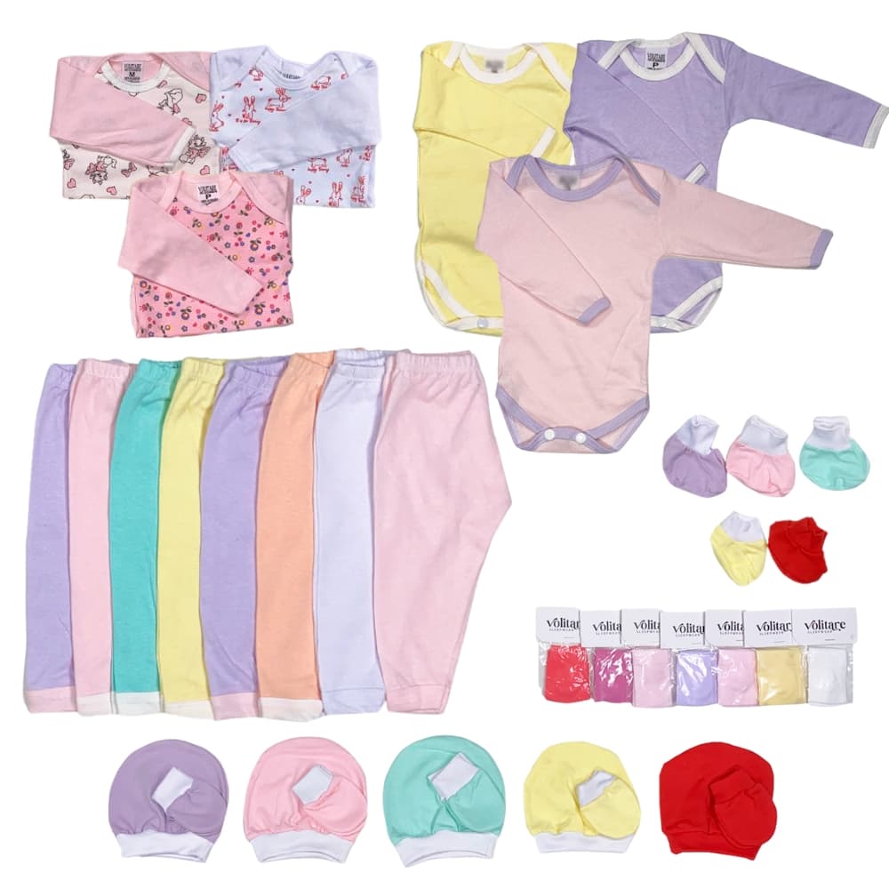 Super Kit 36 Peças Body Enxoval de Bebê Manga Longa Estampado e Liso