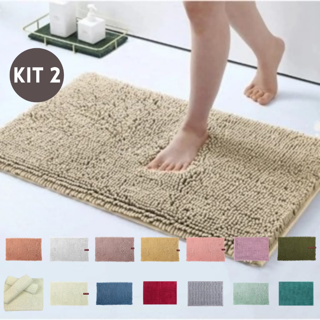 Tapete Antiderrapante Para Banheiro kit Tapetes Super Macio Absorvente Microfibra Bolinha Várias Cores 40x60cm Lavável Máquina Secagem Rapida Conforto Segurança Sala Quarto Cozinha Decoração Promoção