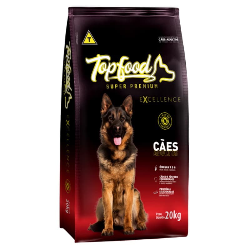 Ração Super Premium Top Food 20KG Cães adultos raças médias e grandes as