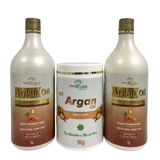 Kit Capilar Com Óleo de Argan e Queratina Máscara Hidratante Shampoo e Condicionador 1kg