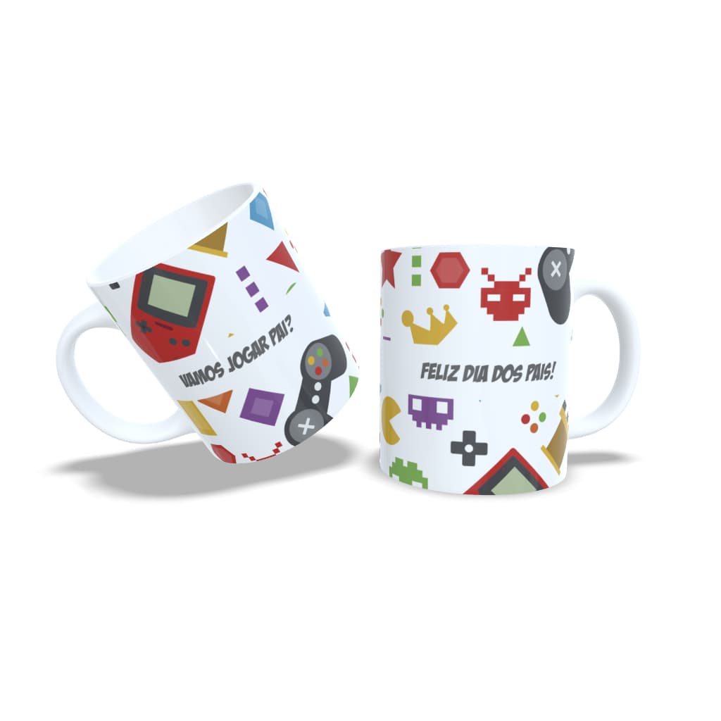 Caneca de Cerâmica/Porcelana 325ml - Dia dos Pais - Pai Gamer Vamos Jogar Pai? Game Feliz dia dos Pais Controle Vídeo Game