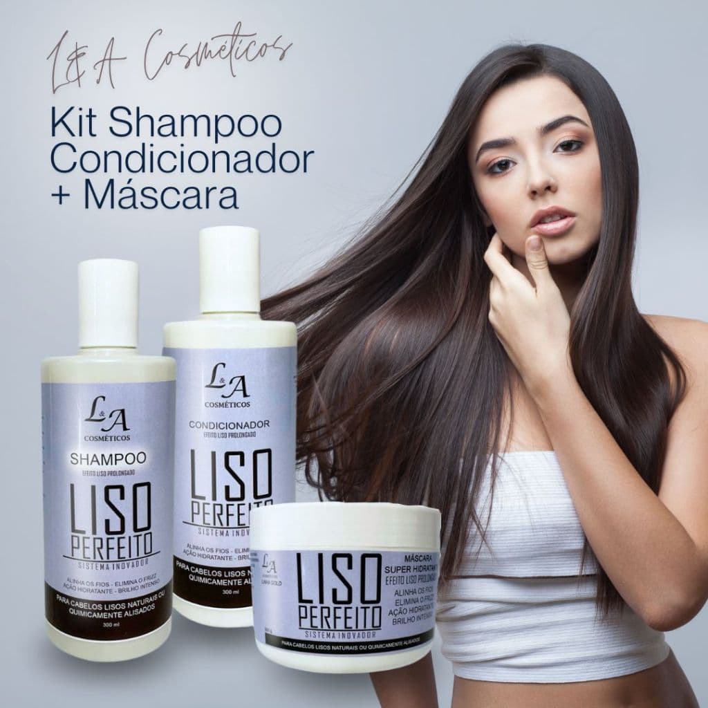 Kit Liso Perfeito Shampoo Condicionador e Máscara Hidratante - Efeito Progressiva - 3x300g