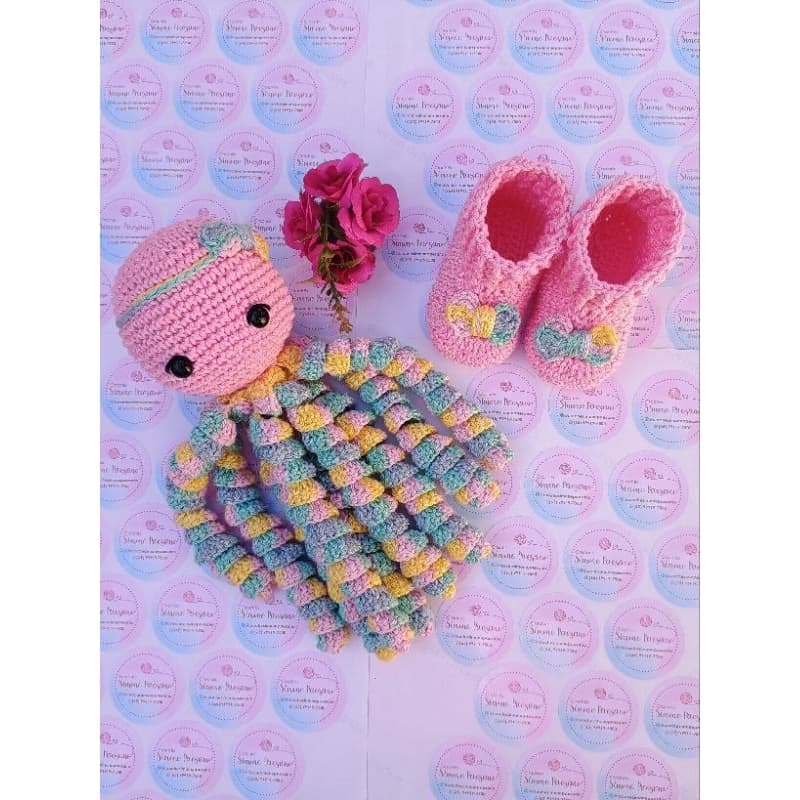 Kit Polvinho Amigurumi Crochê Bebê menina com polvinha e Sapatinho Ensaio Fotográfico Newborn Presente Maternidade