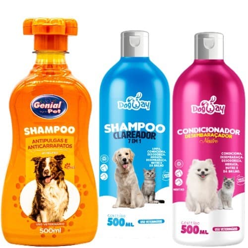 Kit Shampoo Antipulgas Para Cachorro E Gatos + Condicionador + Shampoo Clareador Genial Pet 500ml